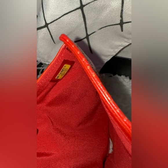 EUC Chanel Red Perforated Leather Snap Closure Trifold Wallet Custom Shimmer - Picture 6 of 16